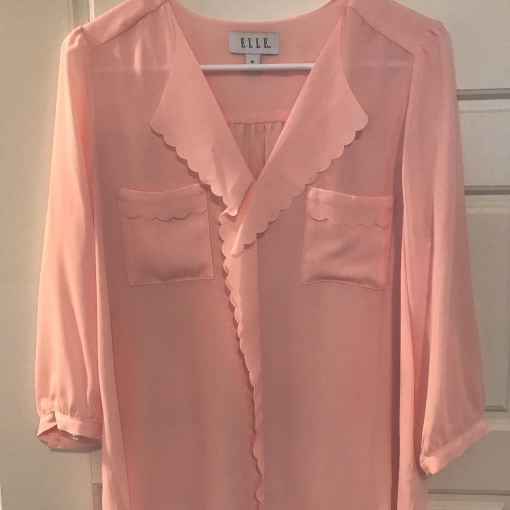 Elle Scalloped Detail Semi Sheer Blouse